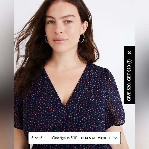 Madewell Flutter-Sleeve Ruffle-Hem Dress in Sugar Dot Navy Blue Size 14 - Picture 2 of 12